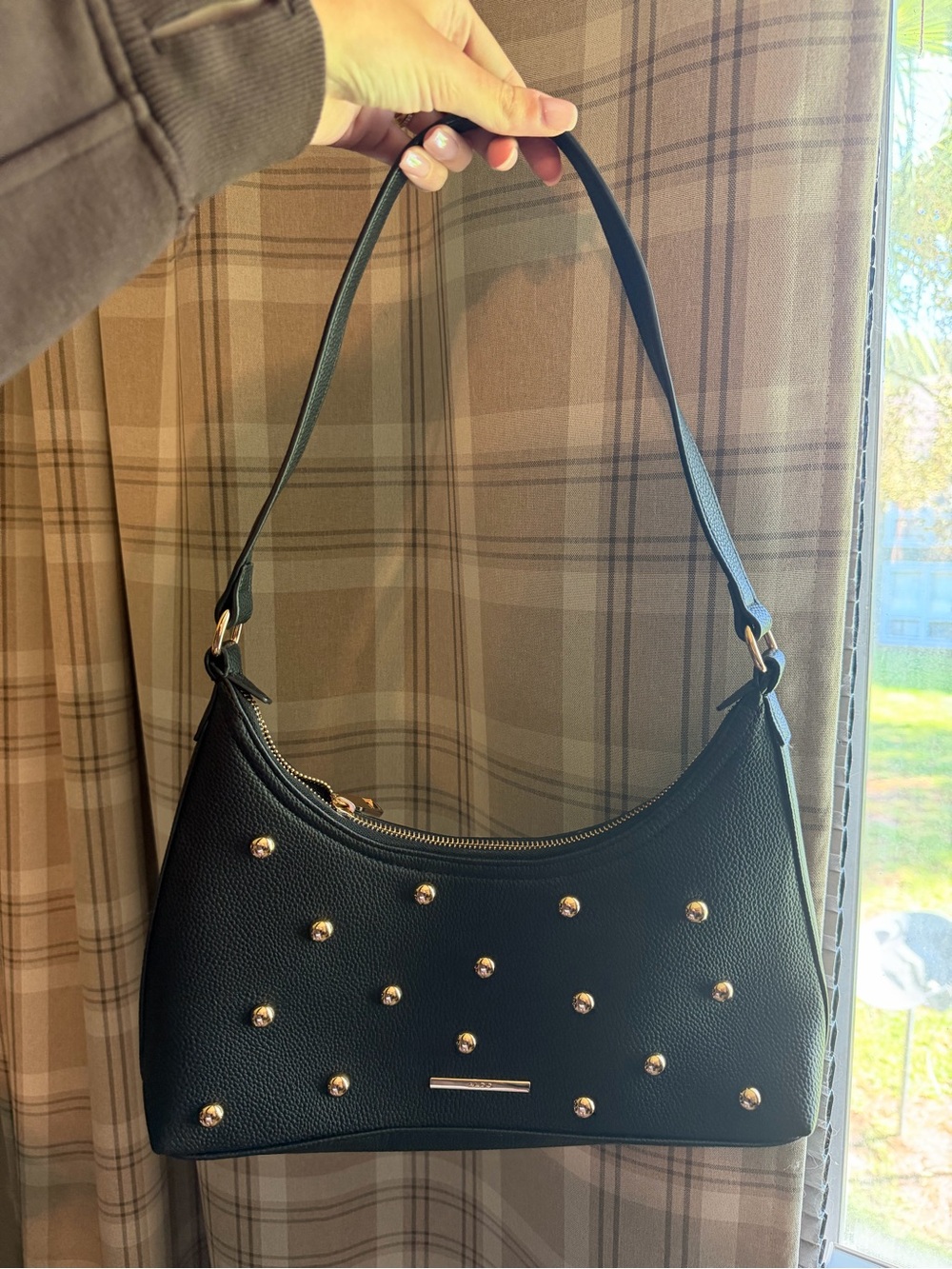 Aldo Black Shoulder Bag with Gold Studs